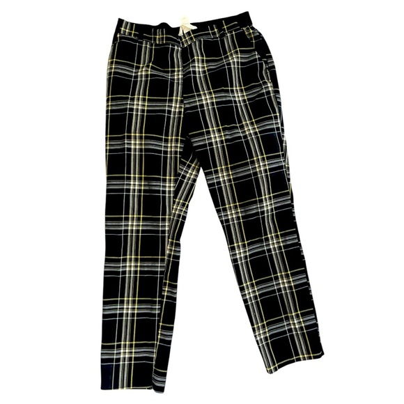 H&M Women Plaid Black Dress Pants Size 10, Stretch, Elastic Waist, Flat Front - Picture 1 of 5